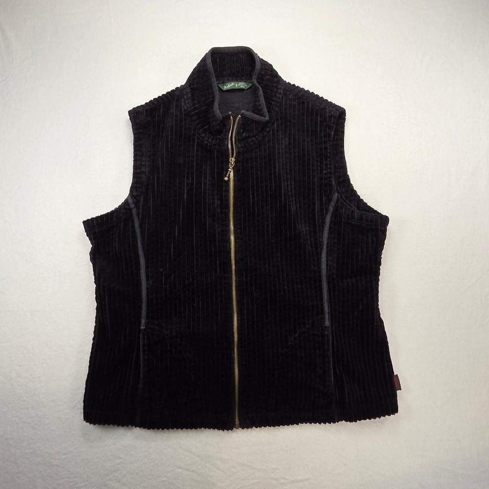 Woolrich Black Cotton Corduroy Full Zip Vest Women XL Fall Casual Elevated Layer